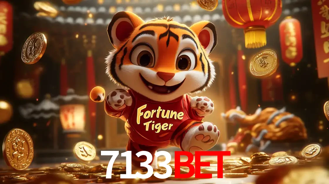 O alegre personagem do Fortune Tiger correndo sobre um caminho de moedas de ouro, simbolizando os grandes prêmios e a diversão do popular jogo de slot do 7133bet.